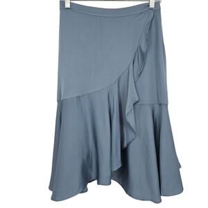 Chloe Kristyn Woman size M New Blue Satin Traci Skirt Mini Length Faux Wrap NWOT